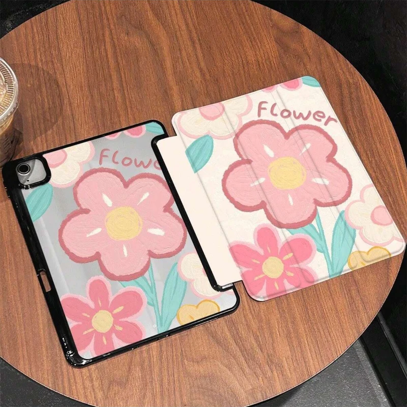 IPad Pro 11 2022 Tablet Cover for IPad Air 5 Air 4 10.9 Pink Green Pretty Flower Smart PU Case 10.2 9th 8th 7th Ipad 5th 6th 9.7