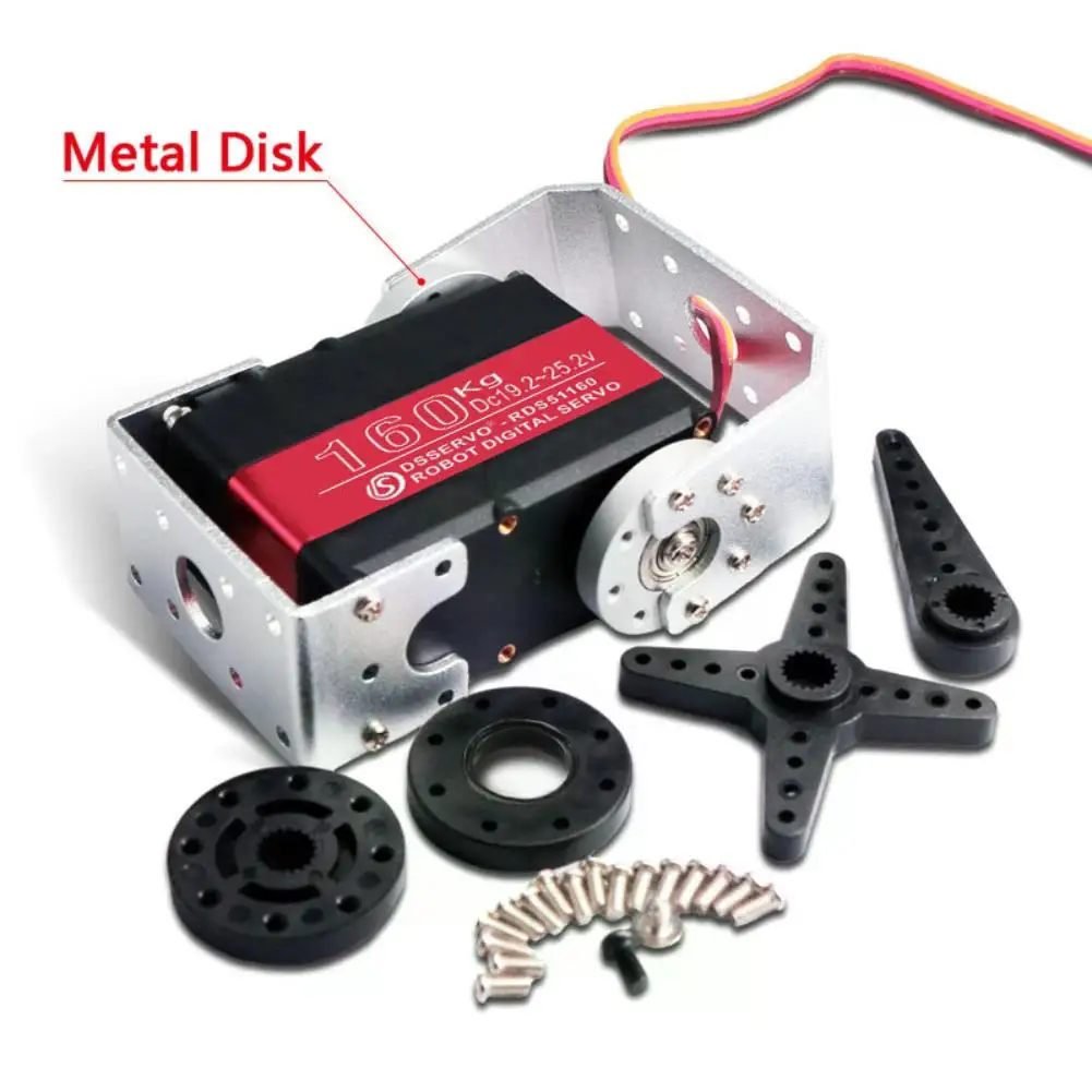 160kg.cm Digital Servo High Torque 24V 180/270 Degree Dual Axis Waterproof IP66 with U-shaped Bracket for RC Robot Car RDS51160