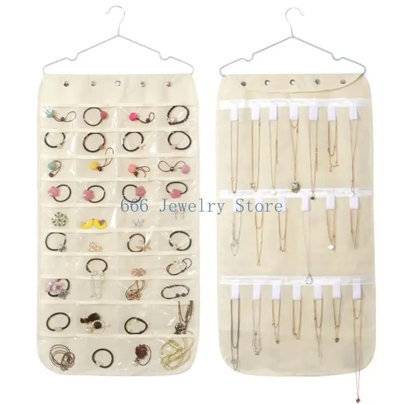 

F2TD Jewelry storage bag Double Sided Hanging Jewelry with Clear Pocket