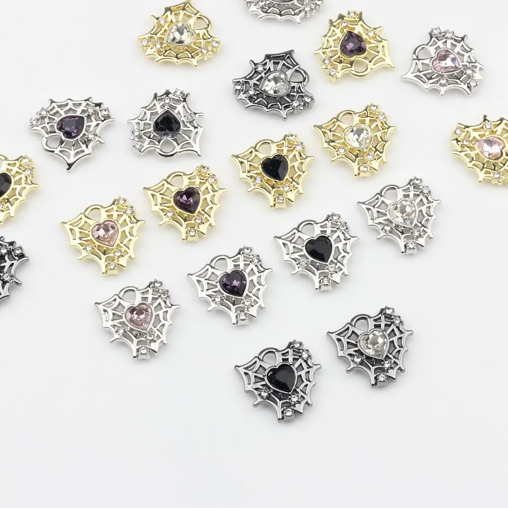 Zinc Alloy 15mm Handmade Crystal Zircon Hollow Mesh Heart Pendant Charms 6pcs/lot For DIY Jewelry Making Finding Accessories