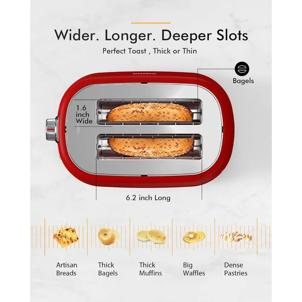2 Slice Toaster with Extra Wide Slots & Removable Crumb Tray, 6 Browning Options, Auto Shut Off & Frozen Function, Toast Bread