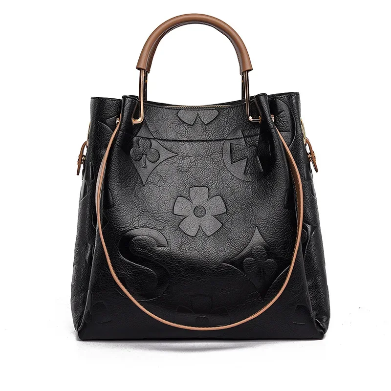 

Genuine leather letter printing large capacity women's bag new versatile high end fashionable handheld one shoulder bag