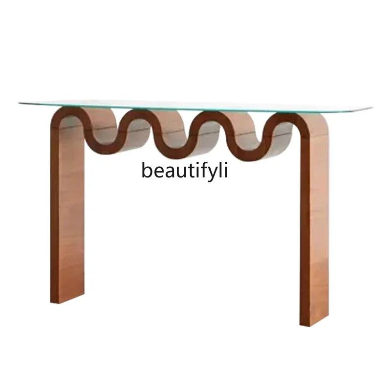 

Creative entrance table Italian minimalist light luxury designer tempered glass entrance table rectangular transparent