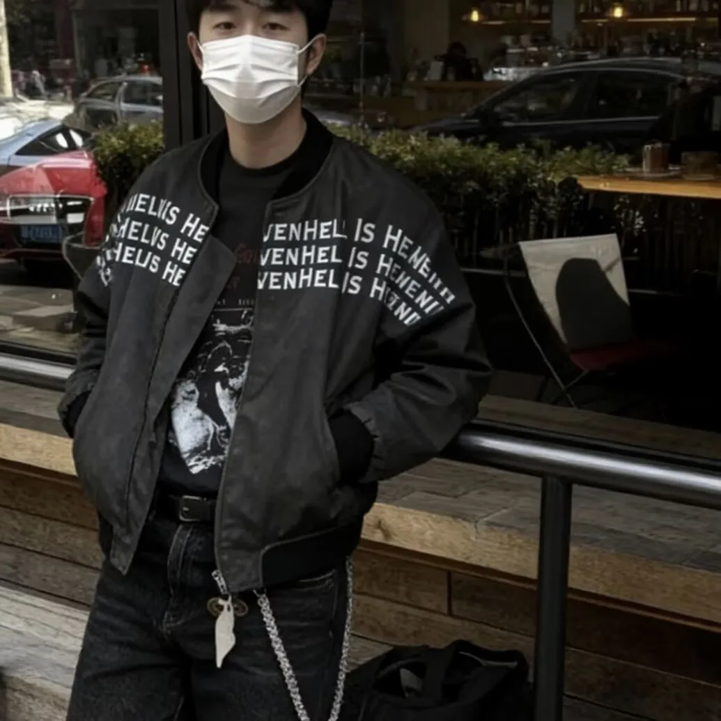 

Jackets Men American Style Handsome Graphic Lettering Vintage Baggy Zip-up Outwear High Street All-match Hip-hop Autumn Winter