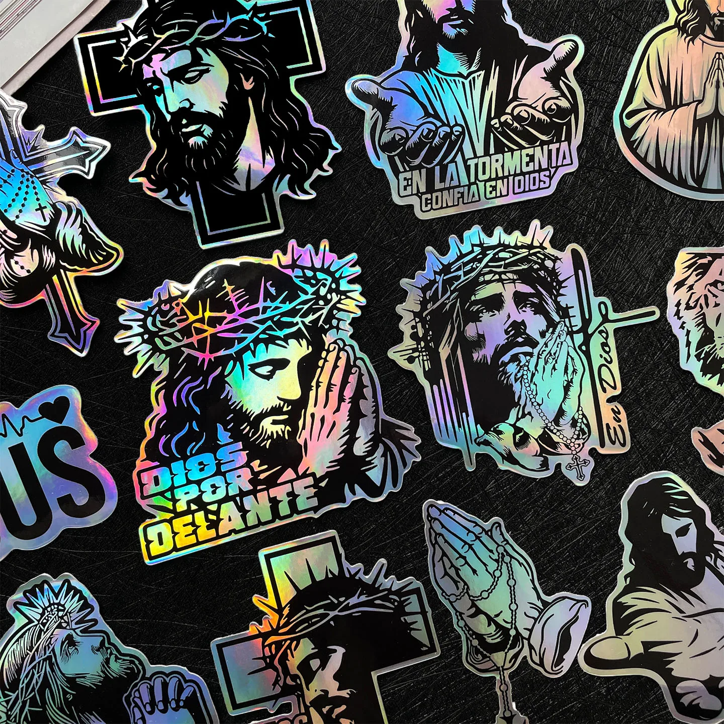 38PCS/Lot Random Jesus Christ God Laser Motorcycle Decal Moto Bike Scooter Body Helmet Car Vinyl Holographic Sticker Accessories