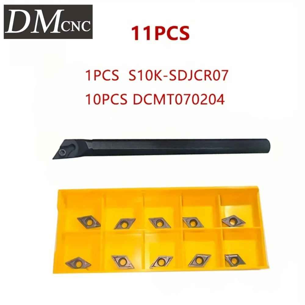 11PCS SDJCR07 Boring Bar Set + 10 DCMT070204 Inserts for Steel/Stainless - 95° CNC Tools