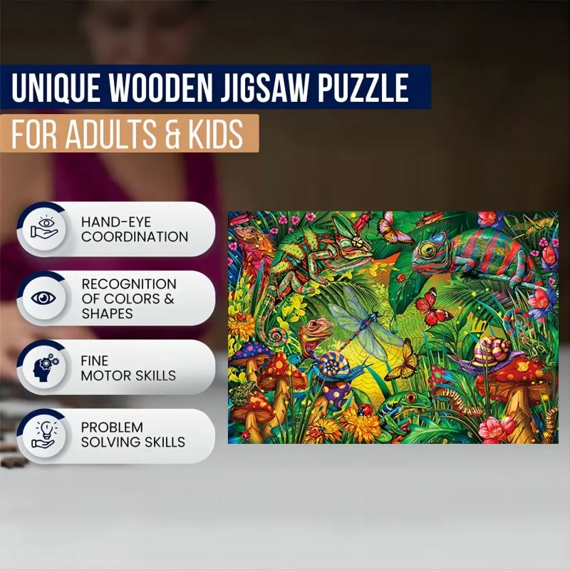 الحرباء خشبية اللغز للبالغين ، قطع على شكل حيوان ، الألغاز السحرية ، لعبة الأسرة ، هدية عيد الميلاد #3