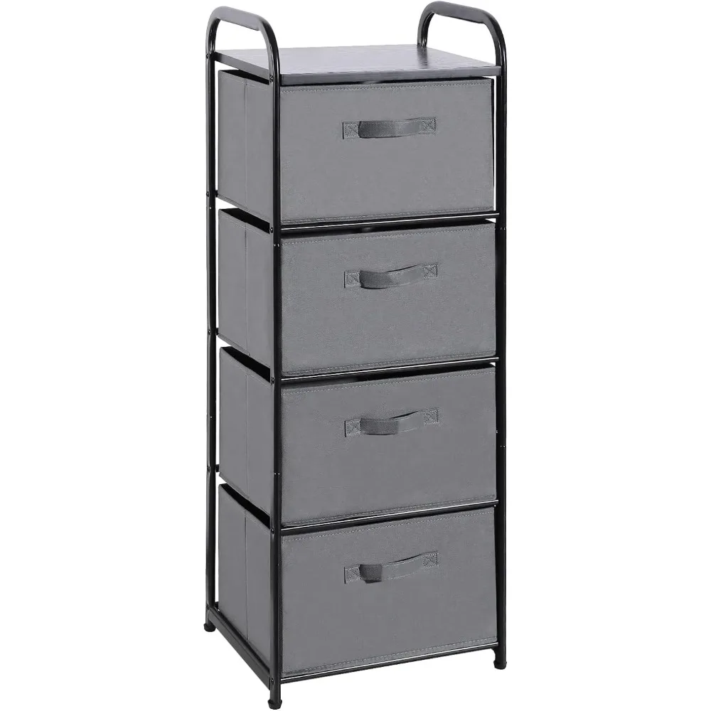 

MAX Houser 4 Drawer Fabric Dresser Tall Storage Tower, Dresser Chest with Wood Top, Vertical Nightstand Side Organizer Unit