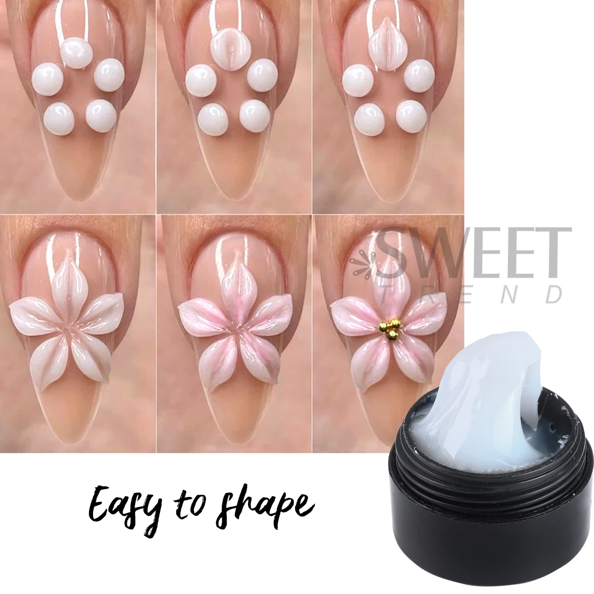 2pcs Crystal Soft Solid Extension Nail Gel With Flower Sculpting Pen Milky Clear Acrylic Carving Jelly Model Gel Manicure Decor