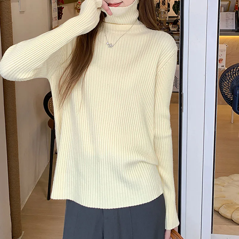 

Knitwears New Long Sleeve Knitted Sweater Women Pullovers Black Turtleneck Knit Sweater Pullover Women Tops Women Clothing Q2060