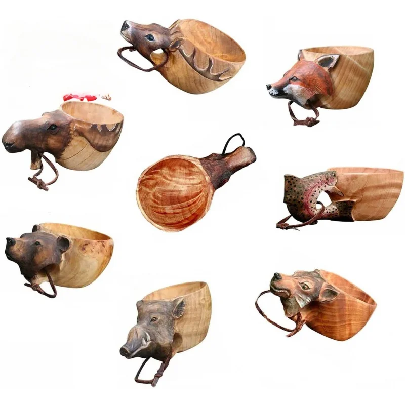 Animal Water Cup Animal Wooden Bowl Camping Water Cup Outdoor Drinking Glass Decoration Wooden Cup Holiday Gift