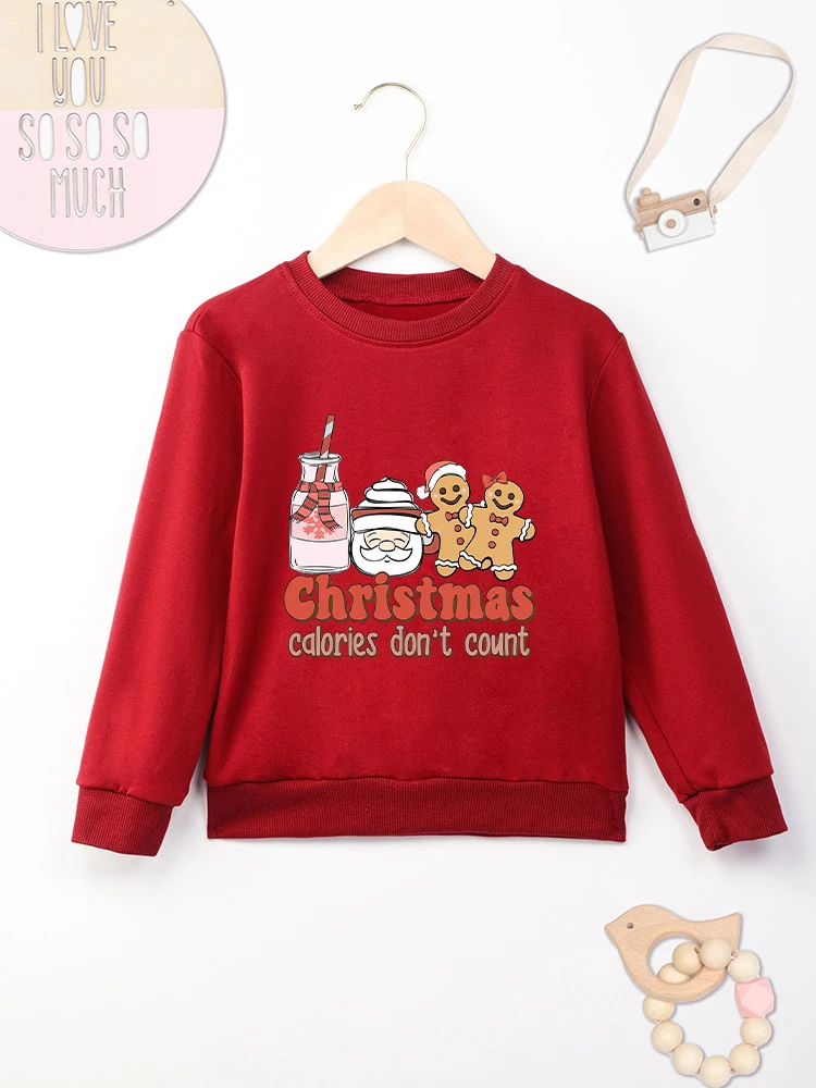 Christmas Calories Don't Count Funny Kids Clothes Cartoon Cute Boy Girl Sweatshirt Red Festival Fashion Home Child Hoodie Xmas