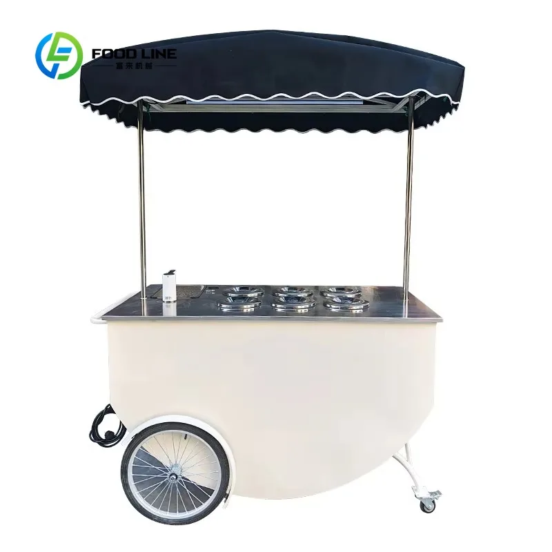 

Custom Ice Cream Cart for Sale, Street Snack Stall, Mobile Fully Equipped Ice Cream Cart with Freezer and Water Tank
