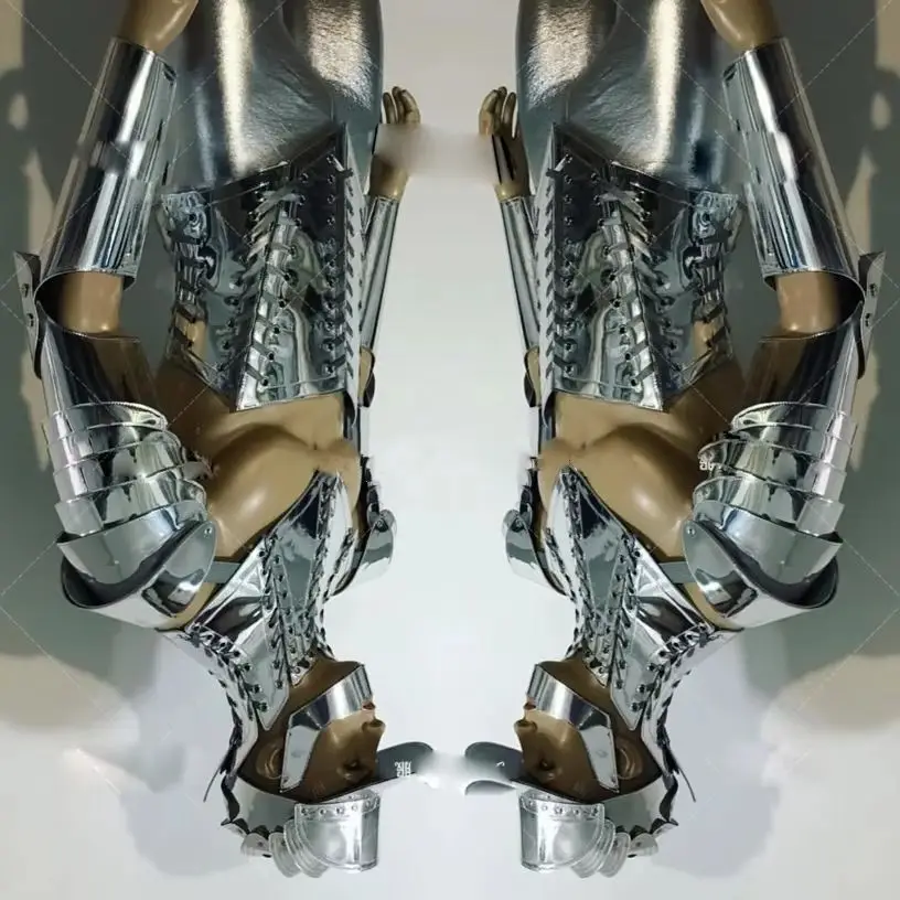 Músculo masculino gogo traje boate mostrar cantor dança traje ds futuro guerreiro tecnologia sentido prata espelho armadura