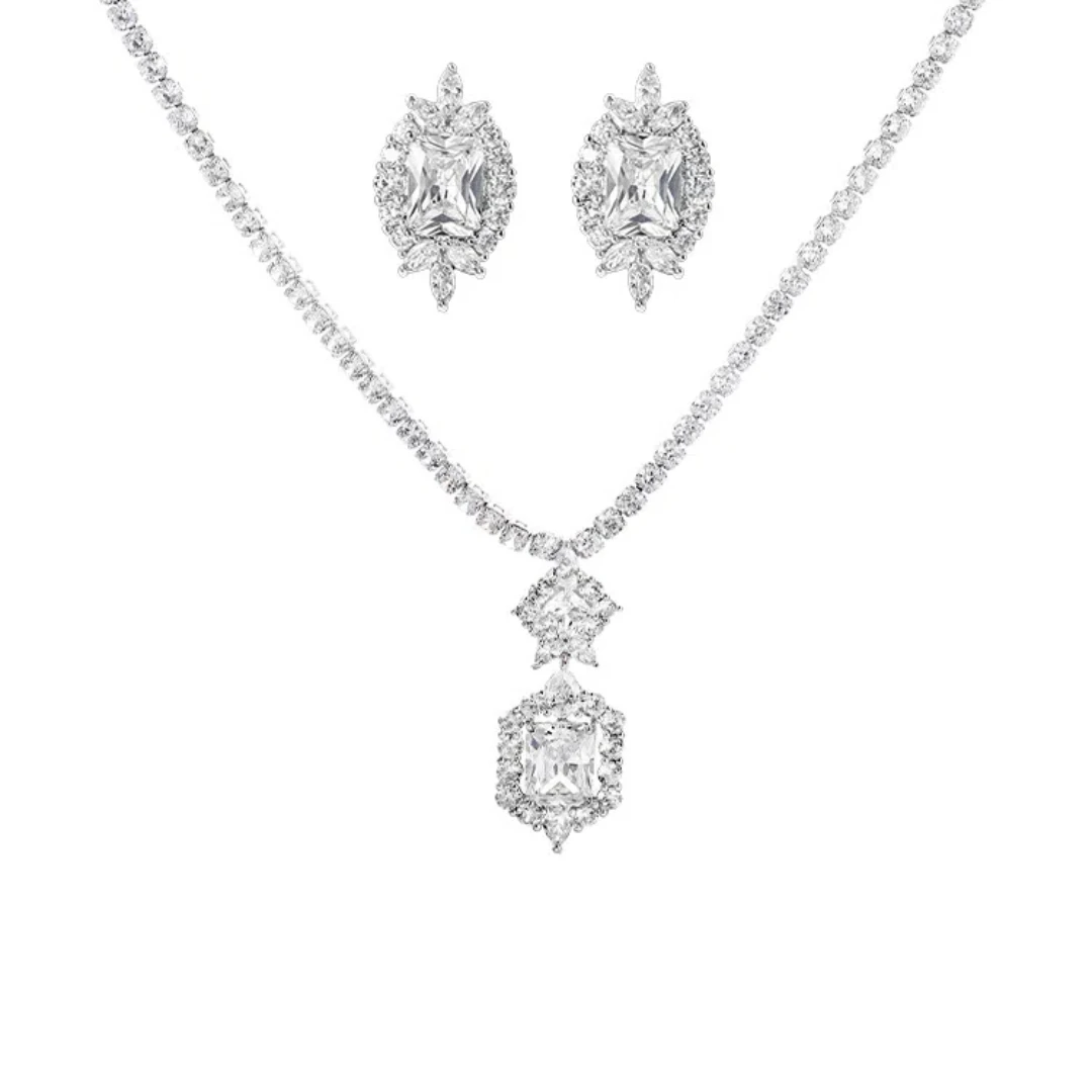

Fashionable Champagne Gold Exquisite Bridal Zircon Necklace Earrings Set Wedding Dress Evening Dress Jewelry