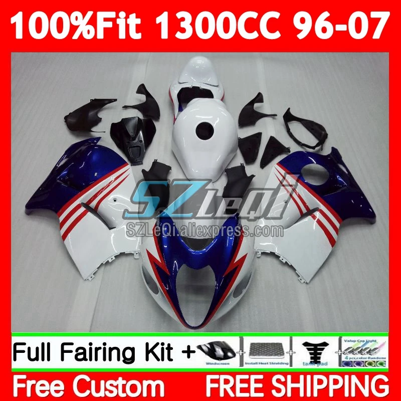 Hayabusa For SUZUKI GSXR1300 87No.129 GSXR 1300 CC 1996 1997 White blue 1998 1999 00 2001 2002 2003 2004 2005 2006 2007 Fairing