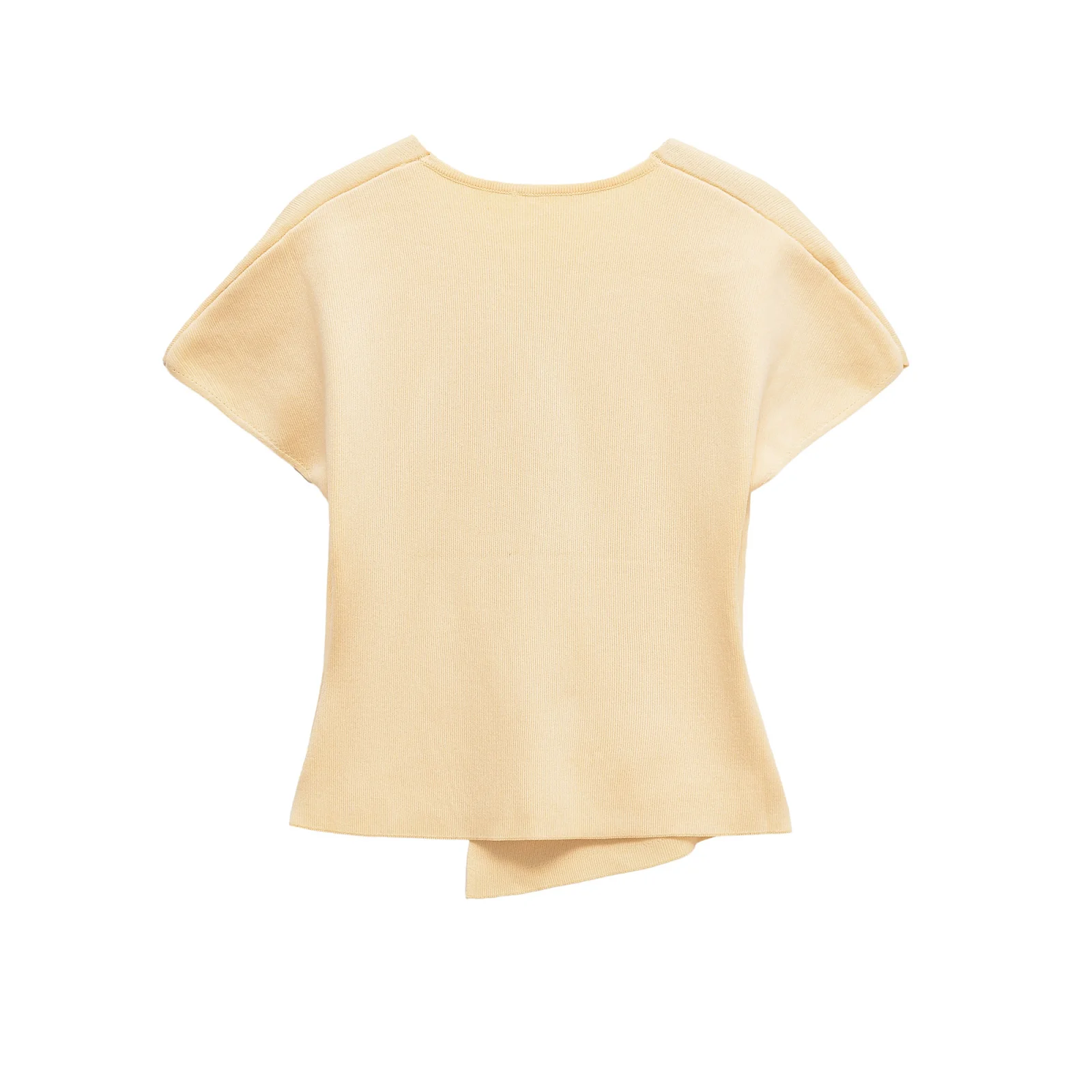 KONDALA Chic Yellow Casual Asymmetric Short Sleeve Woman Knitwear Fashion 2025 Autumn V-Neck Single Button Slim Mujer Sweaters