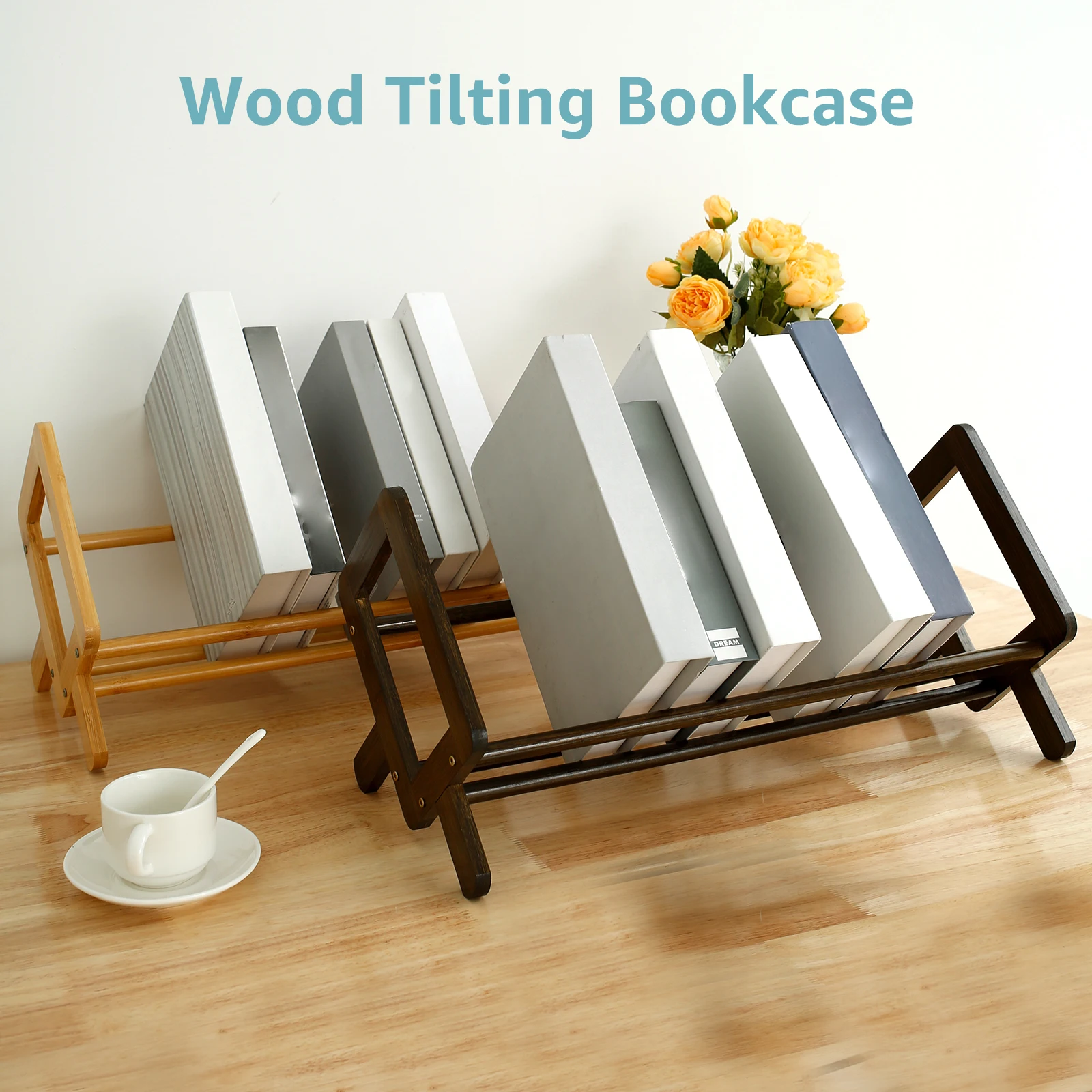 

Wooden Tabletop Bookshelf Titled Desktop Bookshelf Space Saving Wood Tabletop Bookcase Multifunctional Desktop Book Shelf