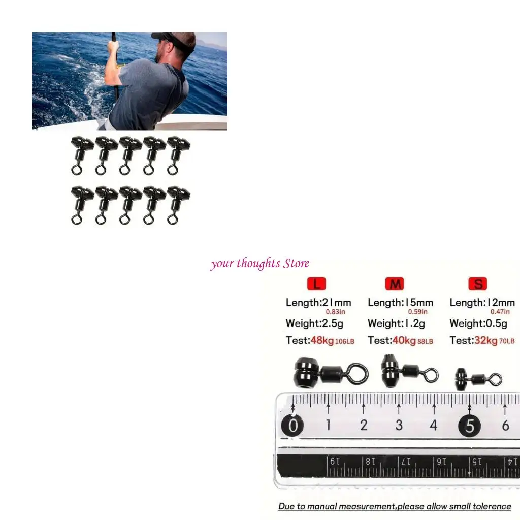 10pcs 3 Way Swivels Rotation Line Swivels Saltwater Fishing Rolling Swivels 4XBB