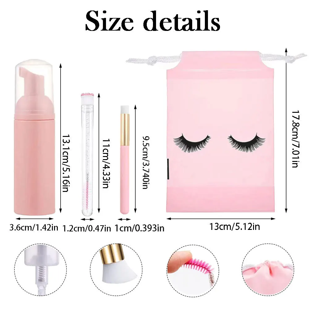 Eyelash EXTENSION แชมพูโฟมชุด 60ml โฟมขวดปั๊ม Concentrate Eyelash Comb Tube EVA กระเป๋าแปรงทําความสะอาด