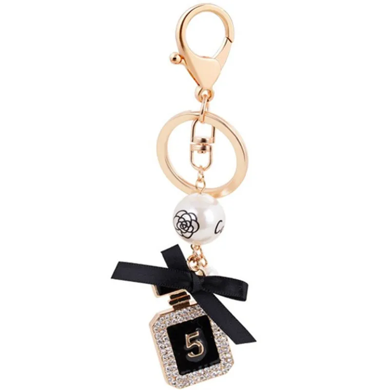 Brand Perfume Bottle Keychains Luxury Key Chain Keyrings Women Bag Charm Pendant Car Key Ring Holder Souvenirs Wholesale