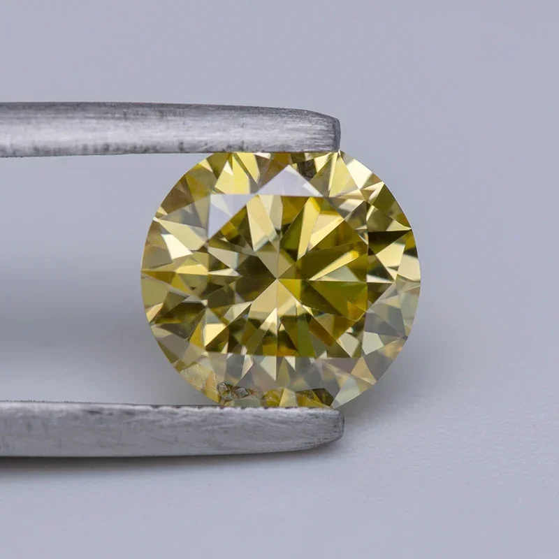 Moissanit-Edelstein in Zitronengelb, runder Schliff, im Labor gezüchteter Diamant für DIY-Charms, Schmuckherstellung für Damen mit Zertifikat – Detail 5