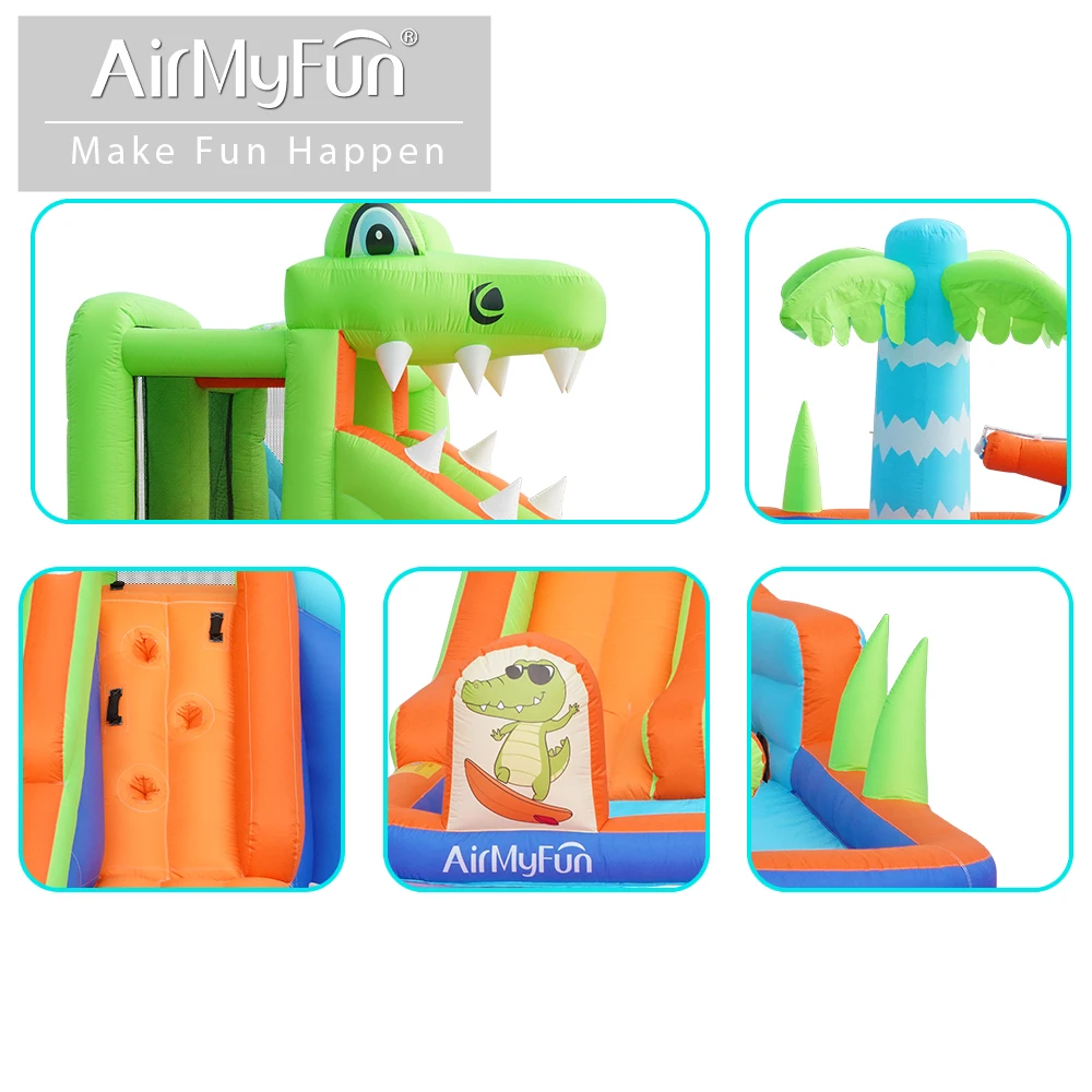 AirMyFun-castillo inflable de la selva para niños, casa hinchable, castillo inflable, Combo de Casa de rebote con tobogán