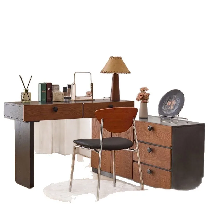medieval solid wood retractable corner dresser, chest of drawers integrated storage bedside cabinet, retro dressing table can