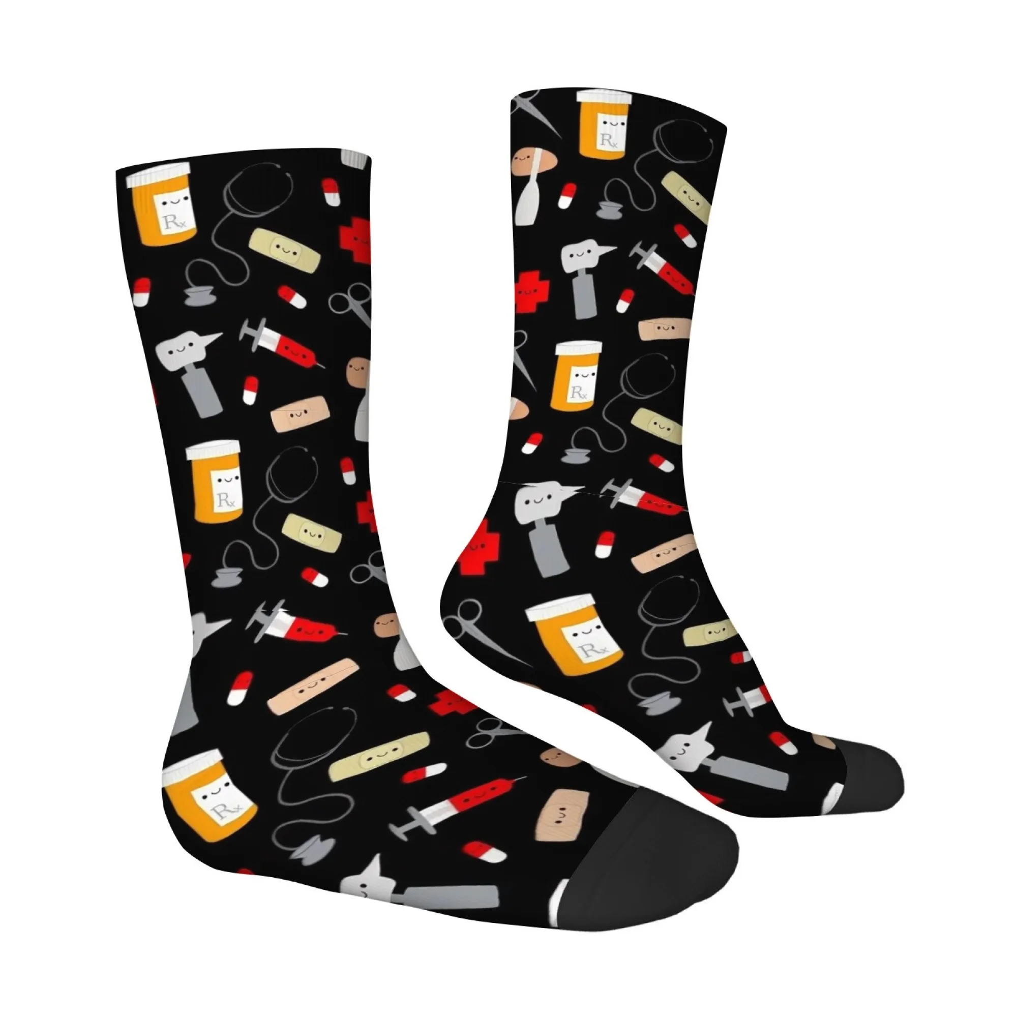 

Cute Cartoon Print Men's Mid-calf Socks with Medical Pill Prints Skin-friendly Comfortable Stylish Gift for Healthcare Workers