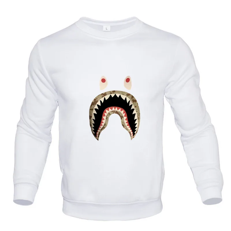 2024 New Shark Teeth Printing Pullover For Men Autumn Casual Hoody O-Neck Soft Sweatshirt Street Trend Streetwear