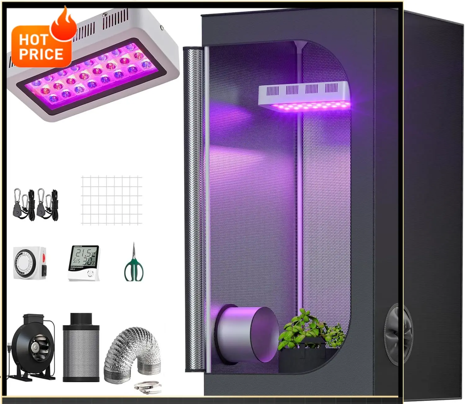 

BestsellerBestsellerBestsellerGrow Tent Complete Kit 300W LED Grow Light Full-Spectrum Indoor Hydroponics 32"X32"X63" Grow Tent