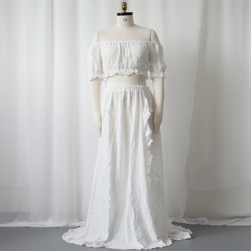 Böhmisches Umstandskleid für die Schwangerschaft, Sitzungskleid, Fotoshooting mit seitlichem Schlitz, Rüschen, Übergröße, zweiteilige Vintage-Kleider für Damen