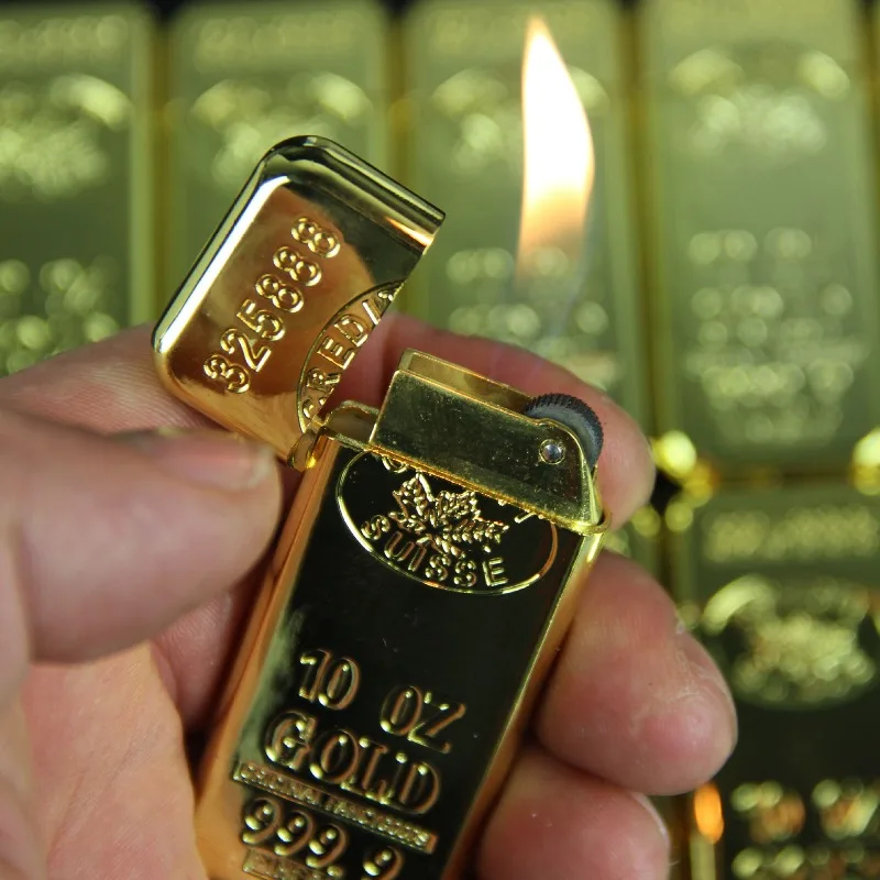 

Shiny Golden Butane Gas Lighter Creative Ultra-thin Mini Grinding Wheel Open Flame Smoking Accessories Gadgets for Men Gifts