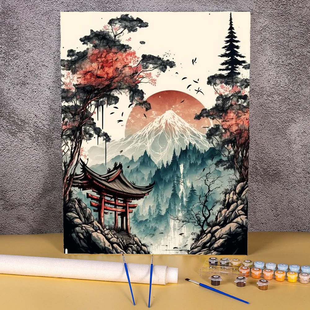 40x50cm DIY Painting By Numbers For Adults Japanese Mountain On Canvas Oil Picture By Numbers Figure Home Decor Unique Gift