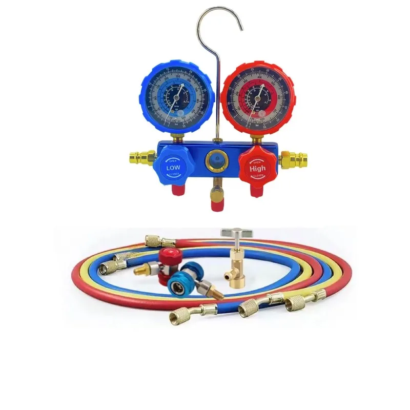 

R134a Pressure Gauge R410 Refrigerant Double Gauge Valve Air Conditioner Fluoride Tool