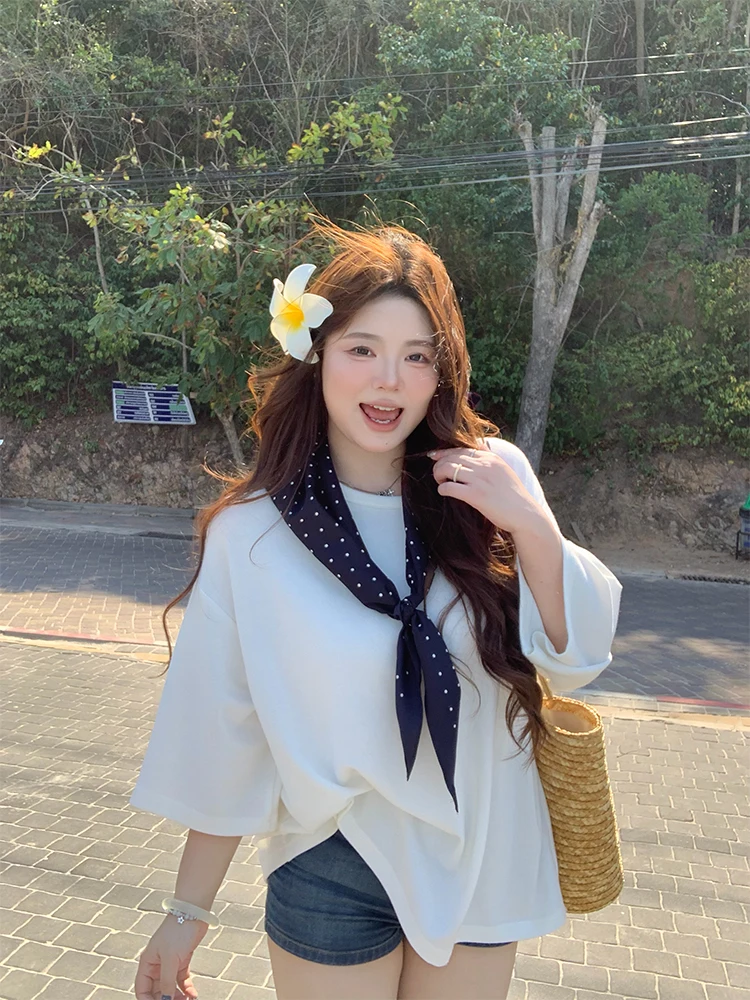 

New Arrival Large Size Women's Top Wang ape 27Pm 900 7/8 Sve Regular Fit Polyester Long Sve round Ne Spring Faion