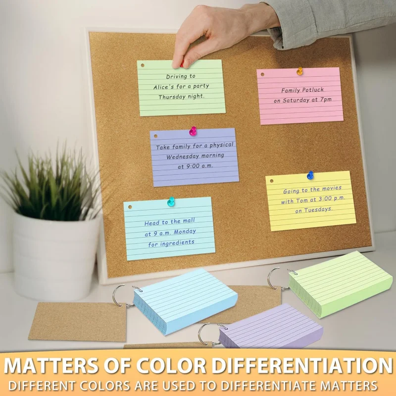 500 Pcs Color Index Cards 3x5-inch Ring Flash Cards Double-Sided Ruled Note Cards Grid-Ruled Study Cards Heavy-Duty Note Cards