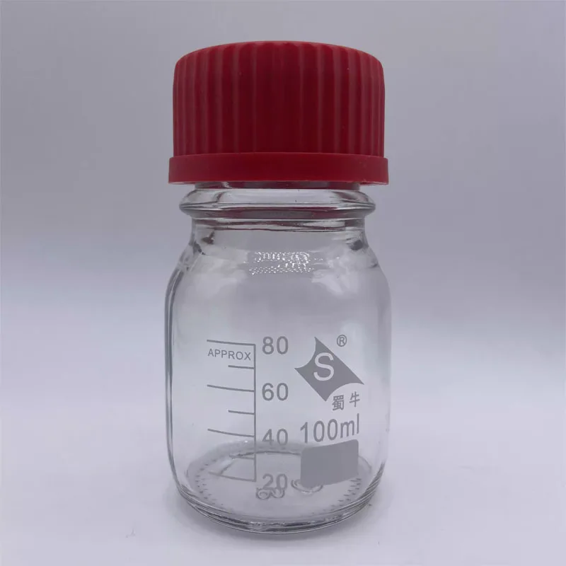 Screw-mouth reagent bottle, transparent, 100ml experimental bottle with a net to prevent diffusion, with scale, high-temperature