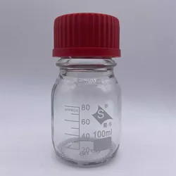 Screw-mouth reagent bottle, transparent, 100ml experimental bottle with a net to prevent diffusion, with scale, high-temperature