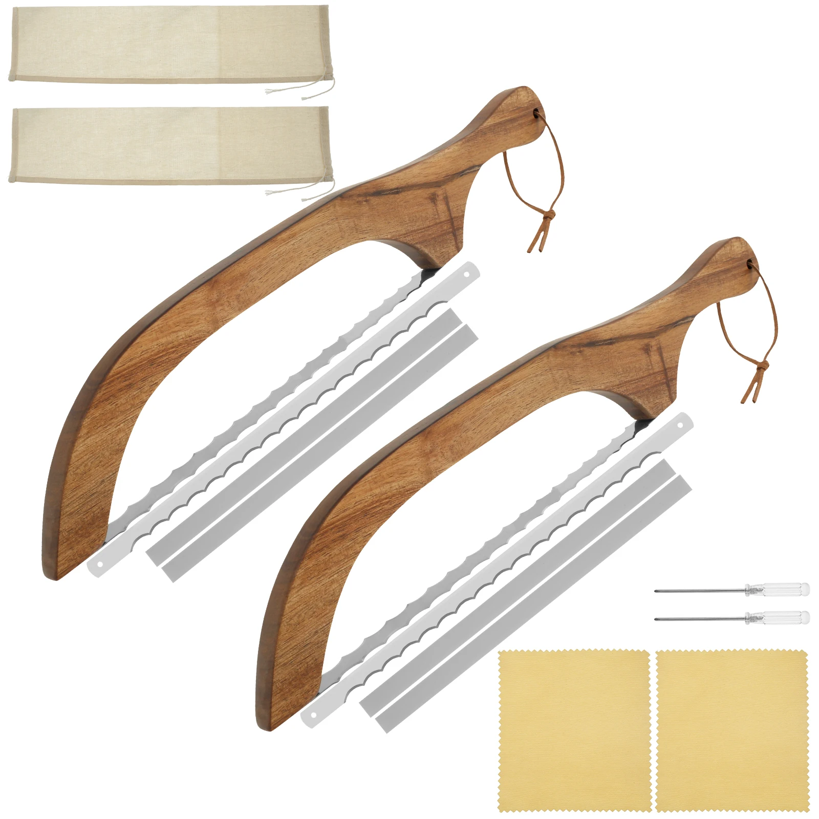 

Bread Bow Cutter Stainless Steel Sourdough Bread Slicer with Wood Handle Serrated Bagel Cutter Slicer for Baking Kitchen Tool