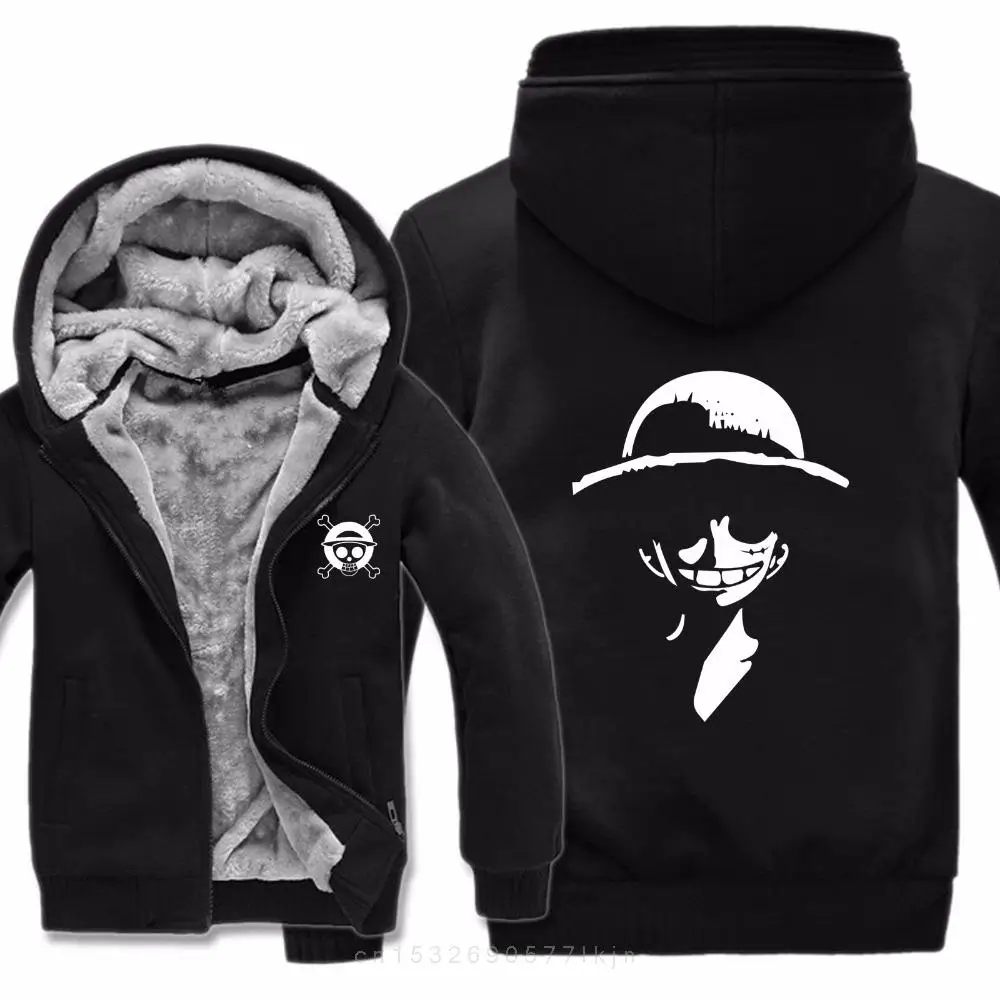 Sweatshirt Men Casual Warm Liner Anime Monkey D Luffy Hoodies Mens Fleece One Piece Sweatshirt Jacket High Quality