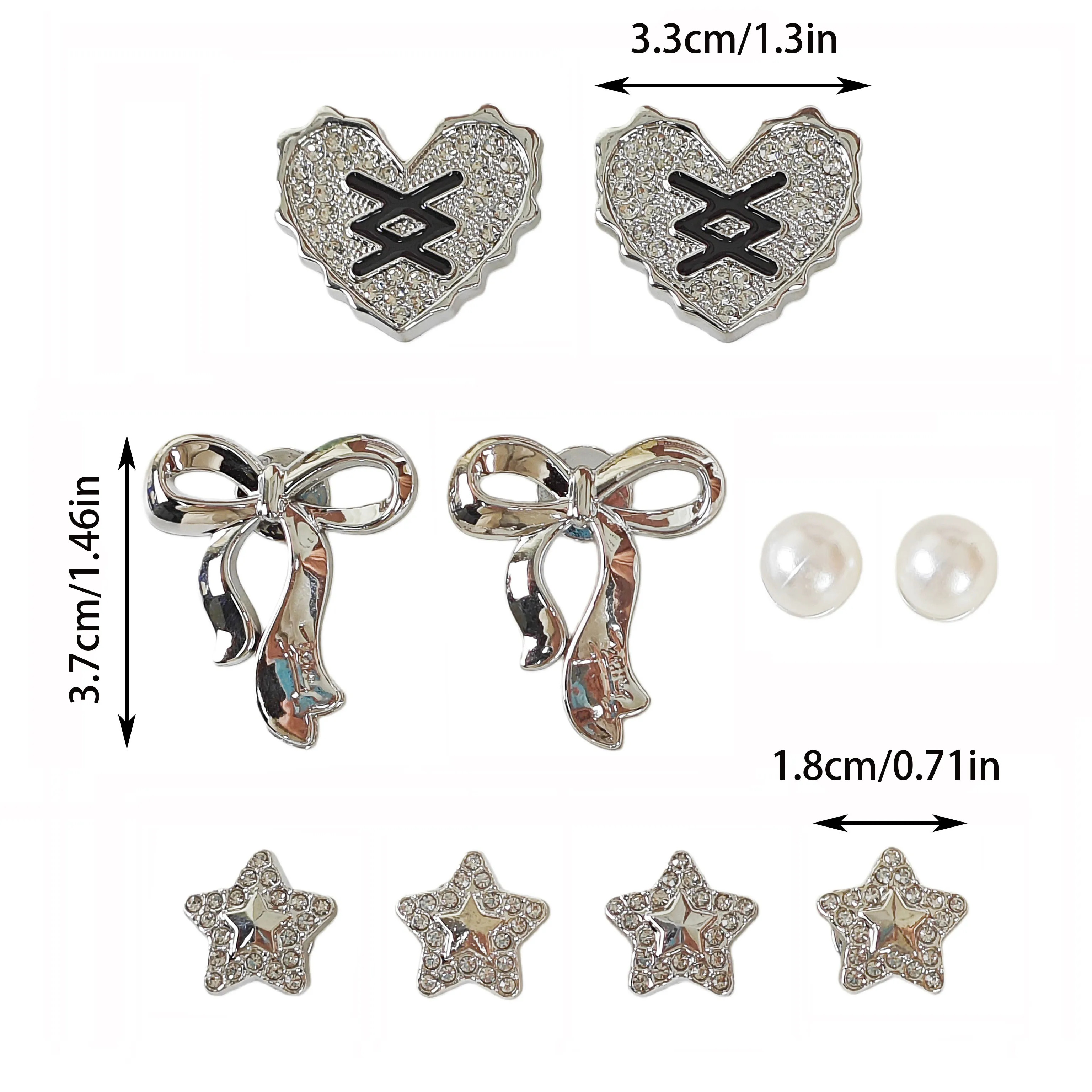 10Pcs DIY Shoe Decoration Charms: Shiny Straps, Hearts, Bows, Stars, Faux Pearl Decorative Buckles, Non-Metal Lightweight Material, Y2K Fashion Versatile Cute Personality Accessories for Men and Women, Suitable for Eva Beach Shoes, Sandals, Removable Shoe Decoration, Holiday Gift