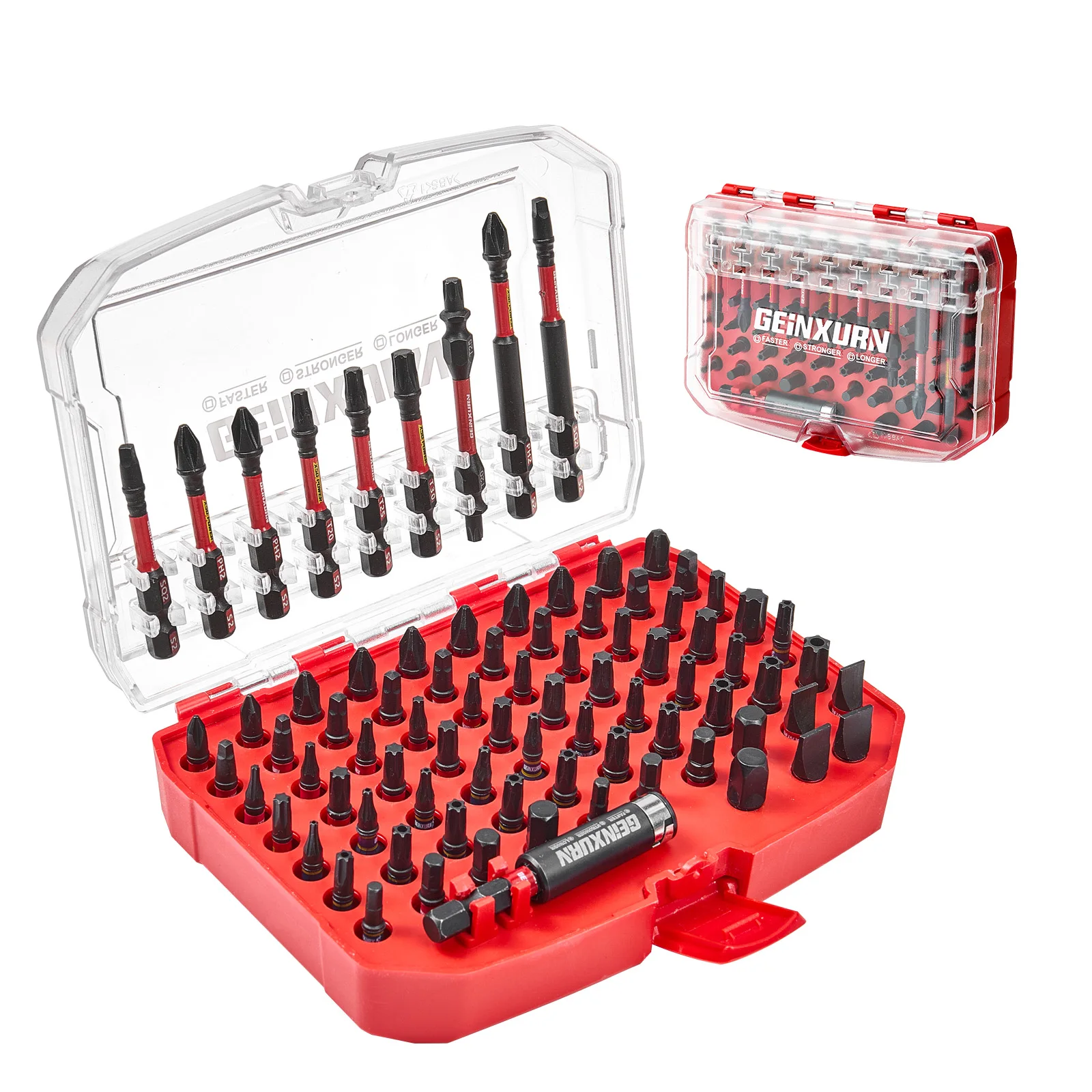 

Geinxurn, 83 шт., набор ударных магнитных отверток, стальные биты S2 (PH/Slotted/Torx/Hex/SQ), адаптер для розеток и красный футляр для хранения