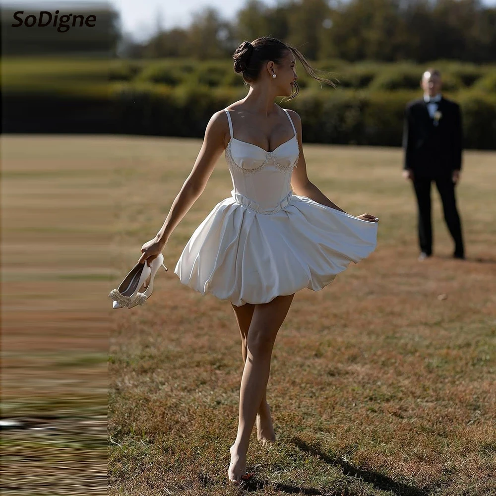 

SoDigne A-line Short Wedding Dress Sweetheart Satin Sleeveless Bride Dresses Beach Bridal Gowns vestidos de novia Customized