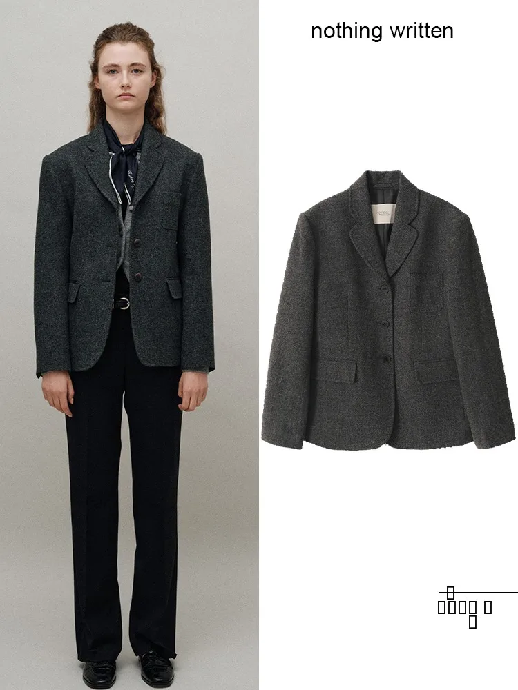 

Ретро-шерстяной костюм-жакет для женщин, высококачественный зимний модный стиль, на пуговицах, с длинными рукавами, однотонный, универсальный стиль