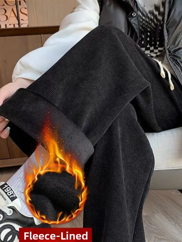 Novo 2024 veludo feminino perna reta calças casuais cintura alta drapeado até o chão bola de neve bla versátil all-match