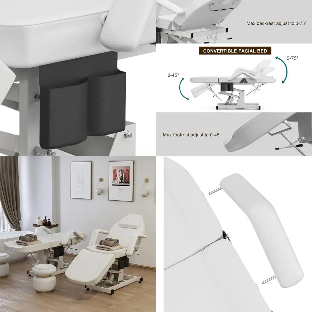 

Белое электрическое кресло для тату-салонов с регулировкой высоты, функцией спа-кровати и 3-секционным массажным столом для клиента и мастера