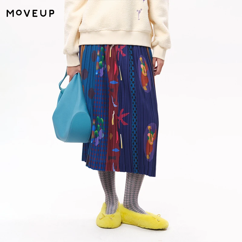 

Повседневная юбка-миди MOVEUP А-силуэта, зимняя, утепленная, с эластичным поясом, с ярким принтом, плиссированная, в стиле ретро, вязаная, 3EWD10601