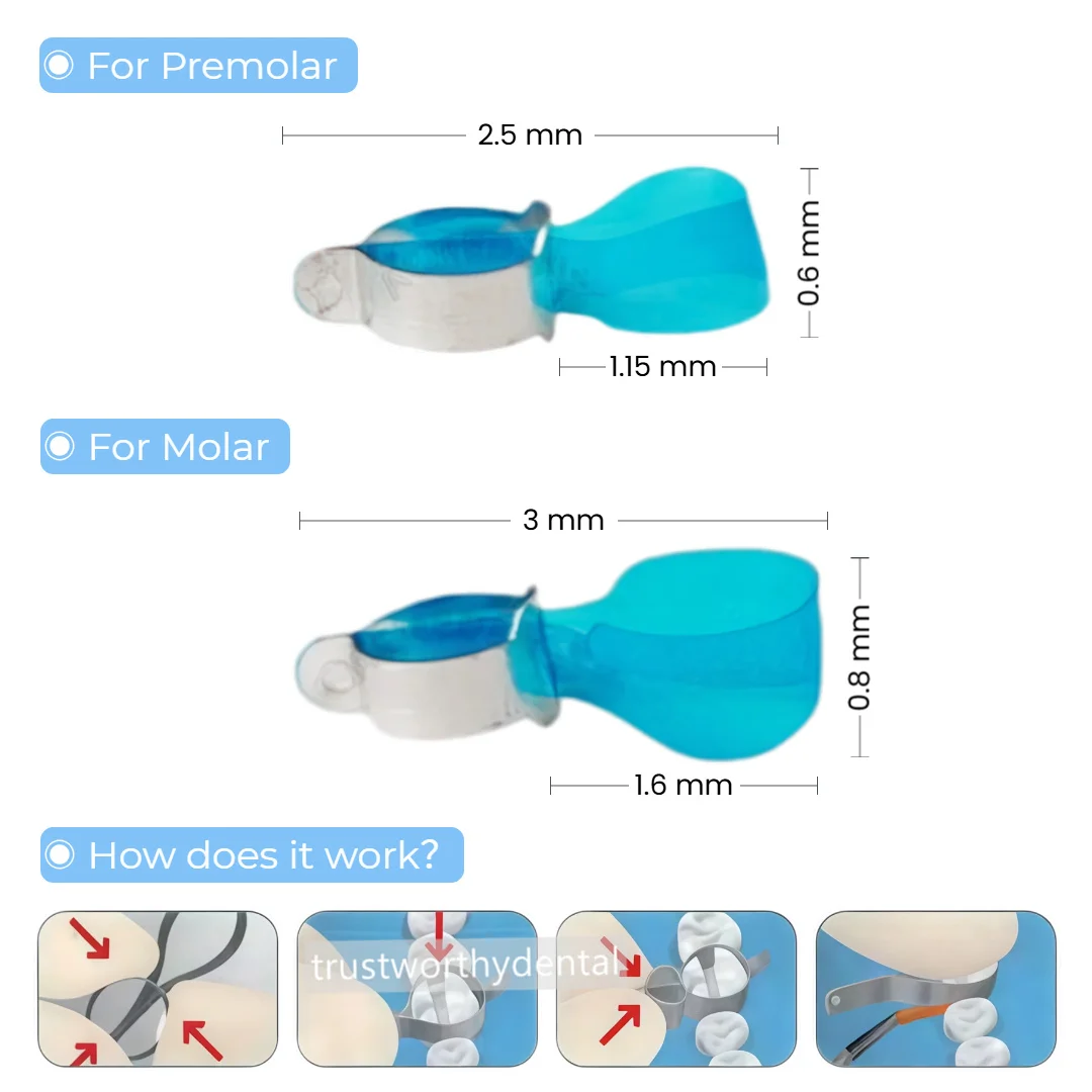 

Стоматологические матрицы Kerr Lucifix с интегрированным фиксирующим устройством, синие матричные ленты, секционные контурные, для моляров и премоляров, класс II