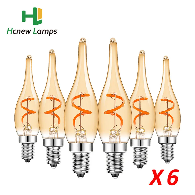 6PCS Vintage Candelabra Light Bulbs Dimmable 1.5W Warm Yellow 2200K for Home Light fixtures Decorative Vintage Led Bulb E14 220V